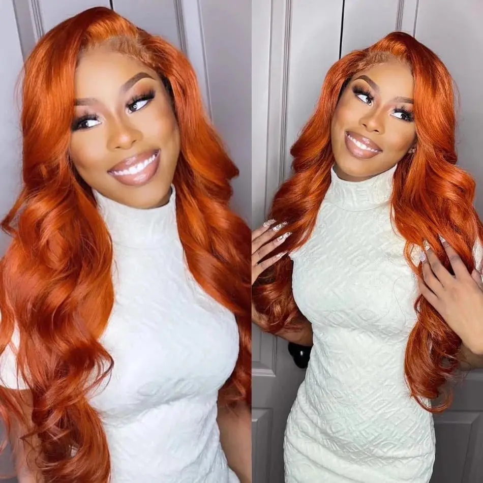 350 Ginger Body Wave 13x6 HD Transparent Lace Human Hair 40 inch 13x4 Colored Lace Front Wig Brazilian Hair For Black Women