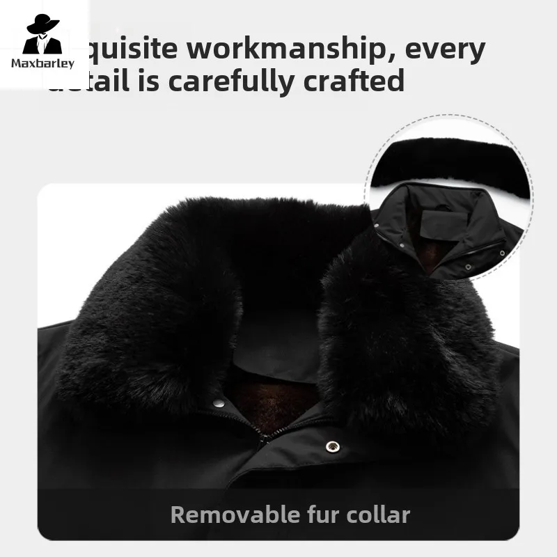 Winter Luxury Jacket Men's Casual Brand Thick Detachable Fur Collar Warm Parka High Quality Cold-proof Mid-length Padded Coat