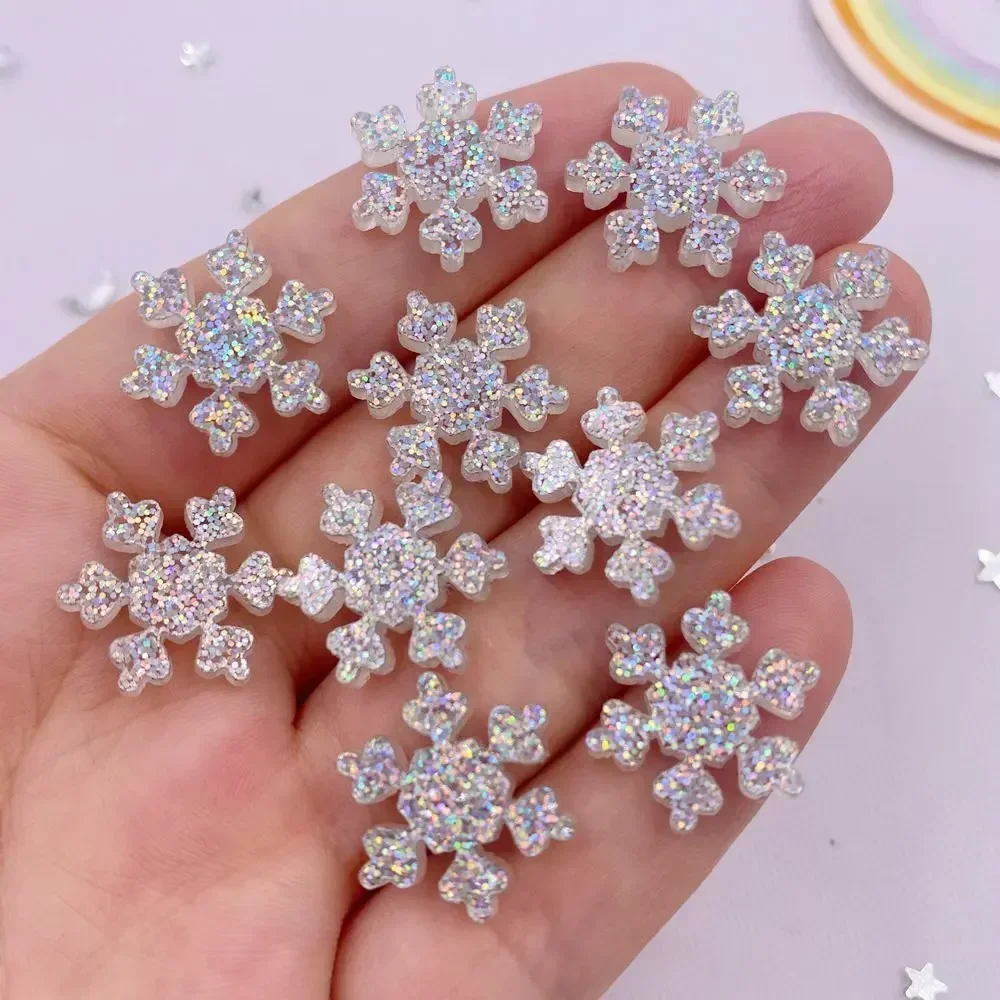 20pcs Glitter Christmas Snowflake Flat back Rhinestone Acrylic Sheet Miniature Pattern Applique DIY Christmas Panel Scrapbook F8