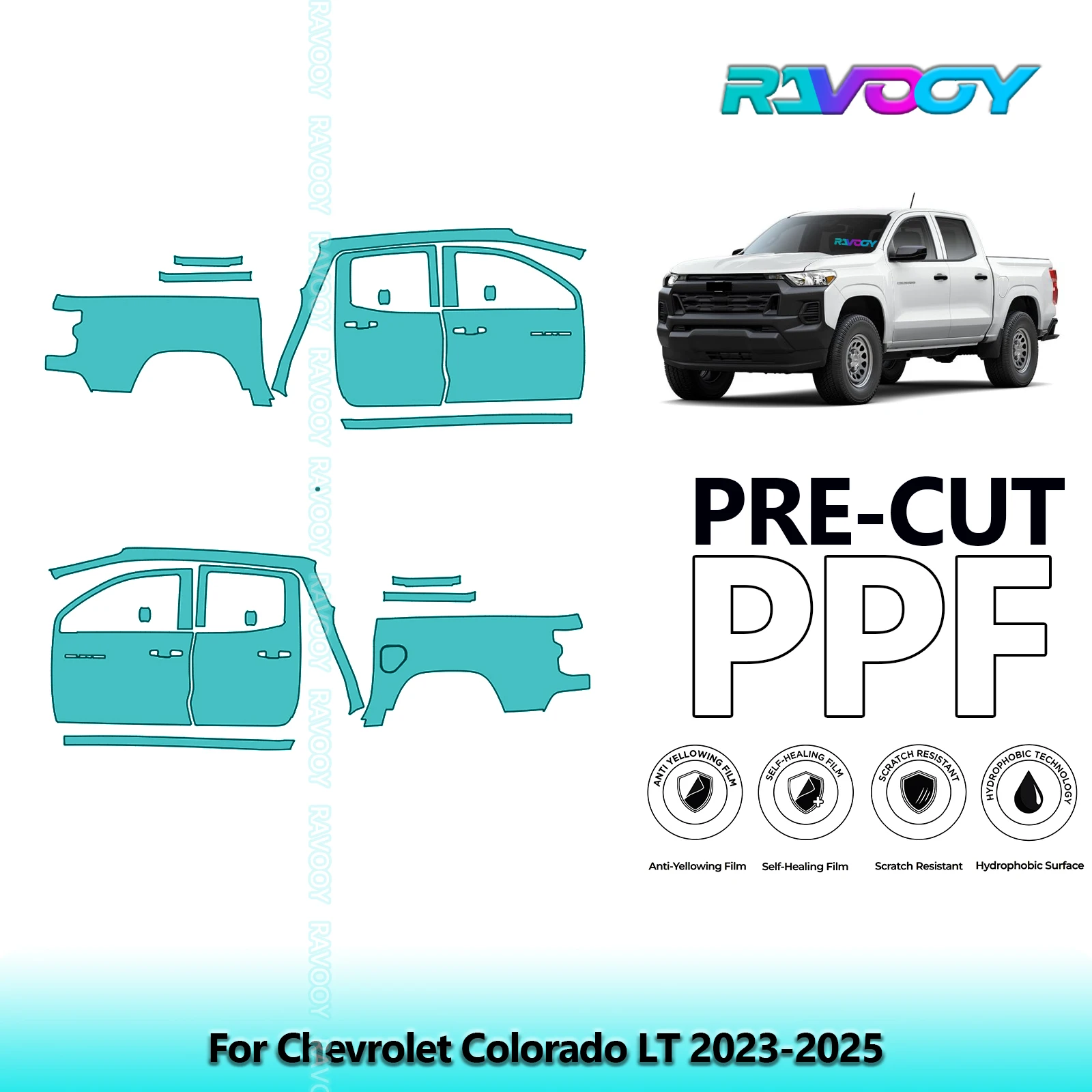 

For Chevrolet Colorado LT 2023-2025 8.5mil Clear Matte Pre-Cut PPF Door & A/B Pillar Kit TPU Paint Protection Film Set