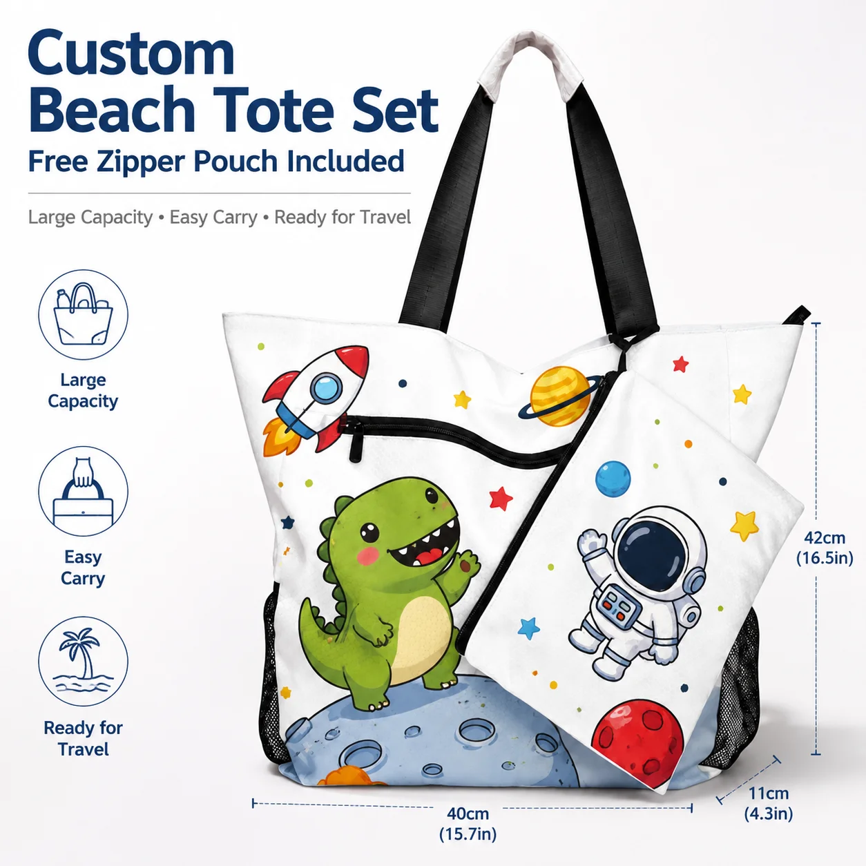 Custom Tote Bag with Zipper Large Waterproof Travel Bag Personalized Women's Shoulder Handbag for Daily Use