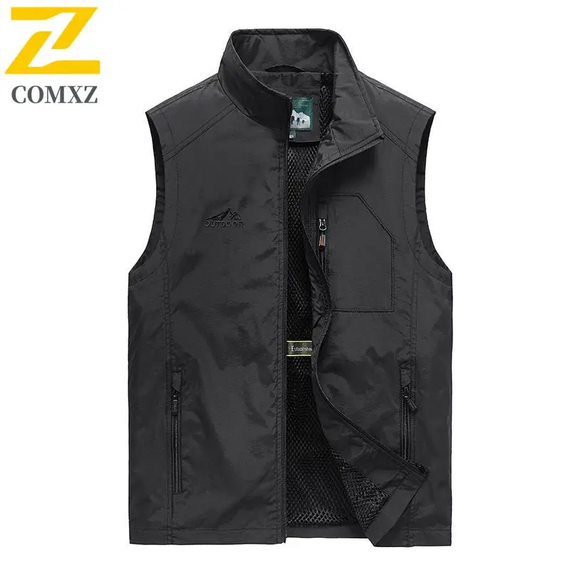 Spring and Autumn 6xl Vest Men's Techwear Zipper Pocket Sleeveless Work Jacket Reporter Director Photography Windproof Waistcoat