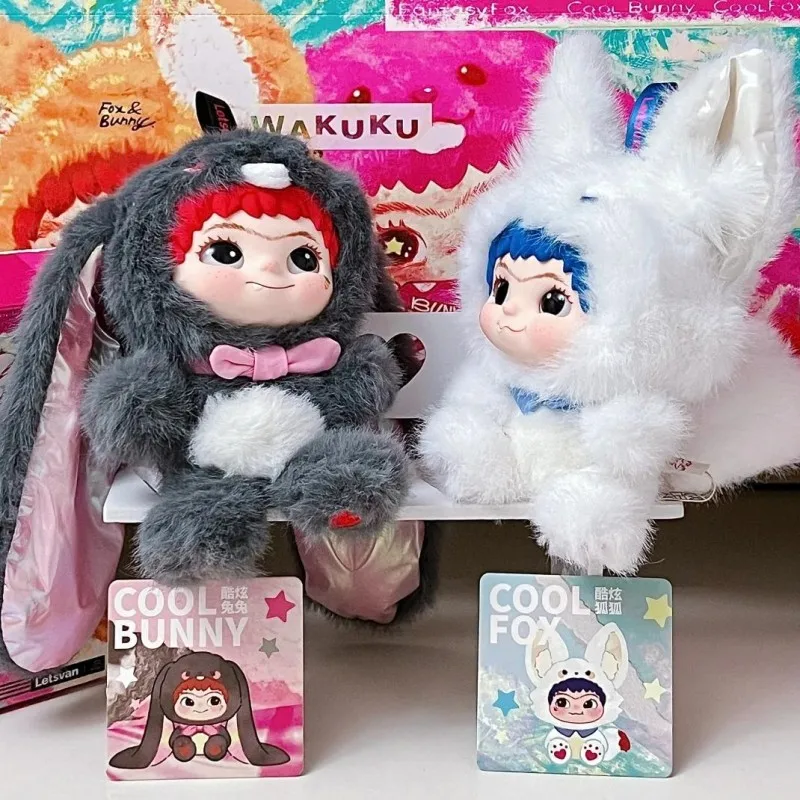 Surprise Collectible Toy Gifts Wakuku V2 Fox and Bunny Trick or Treat Series Plush Vinyl Blind Box, Keychain Pendant Mystery Box