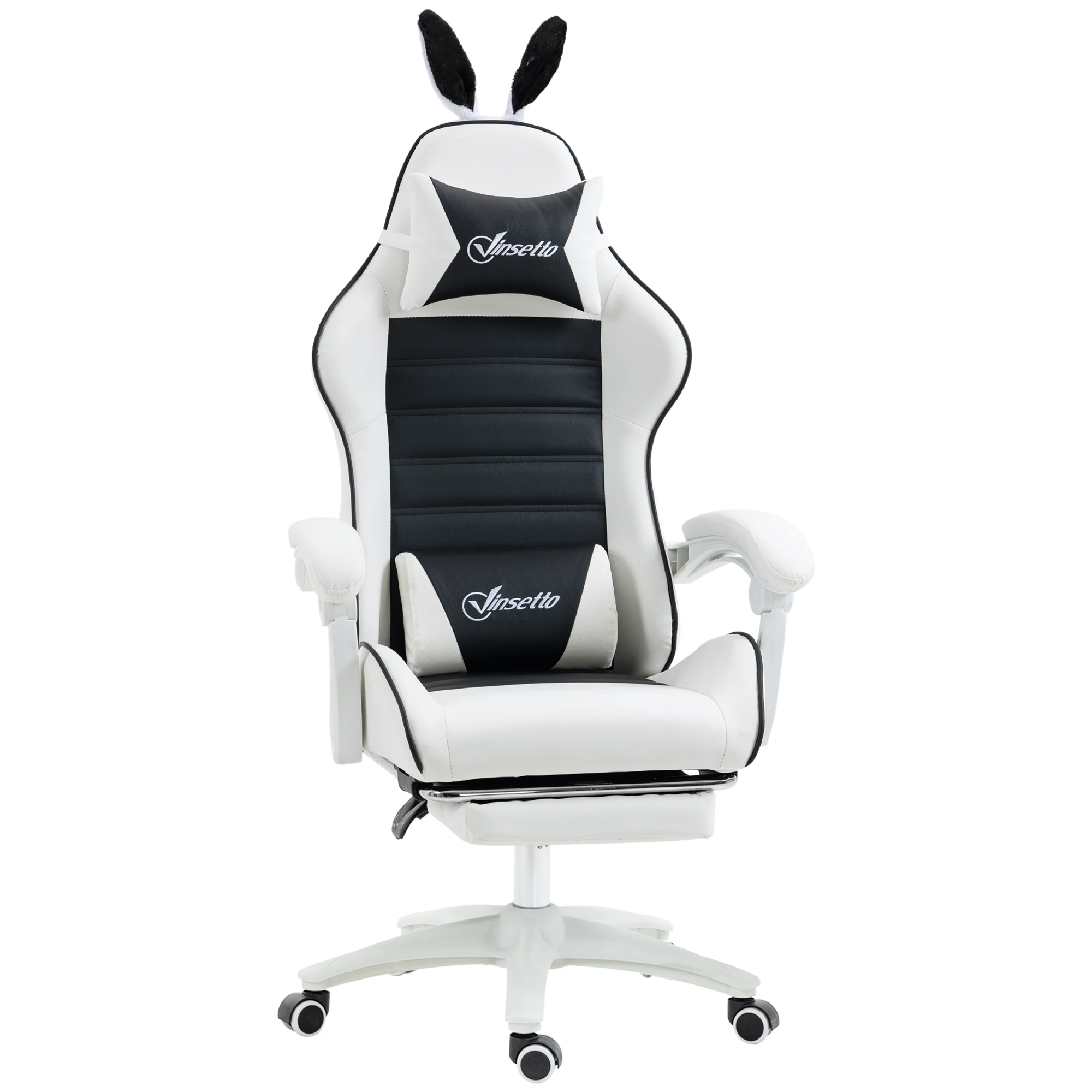 Vinsetto Professional Gaming Chair 135 ° Adjustable Tilt Height Adjustable PU Leather Swivel Gamer Chair Headrest and Footrest for Office Studio 65x63x136-142 cm Black and White