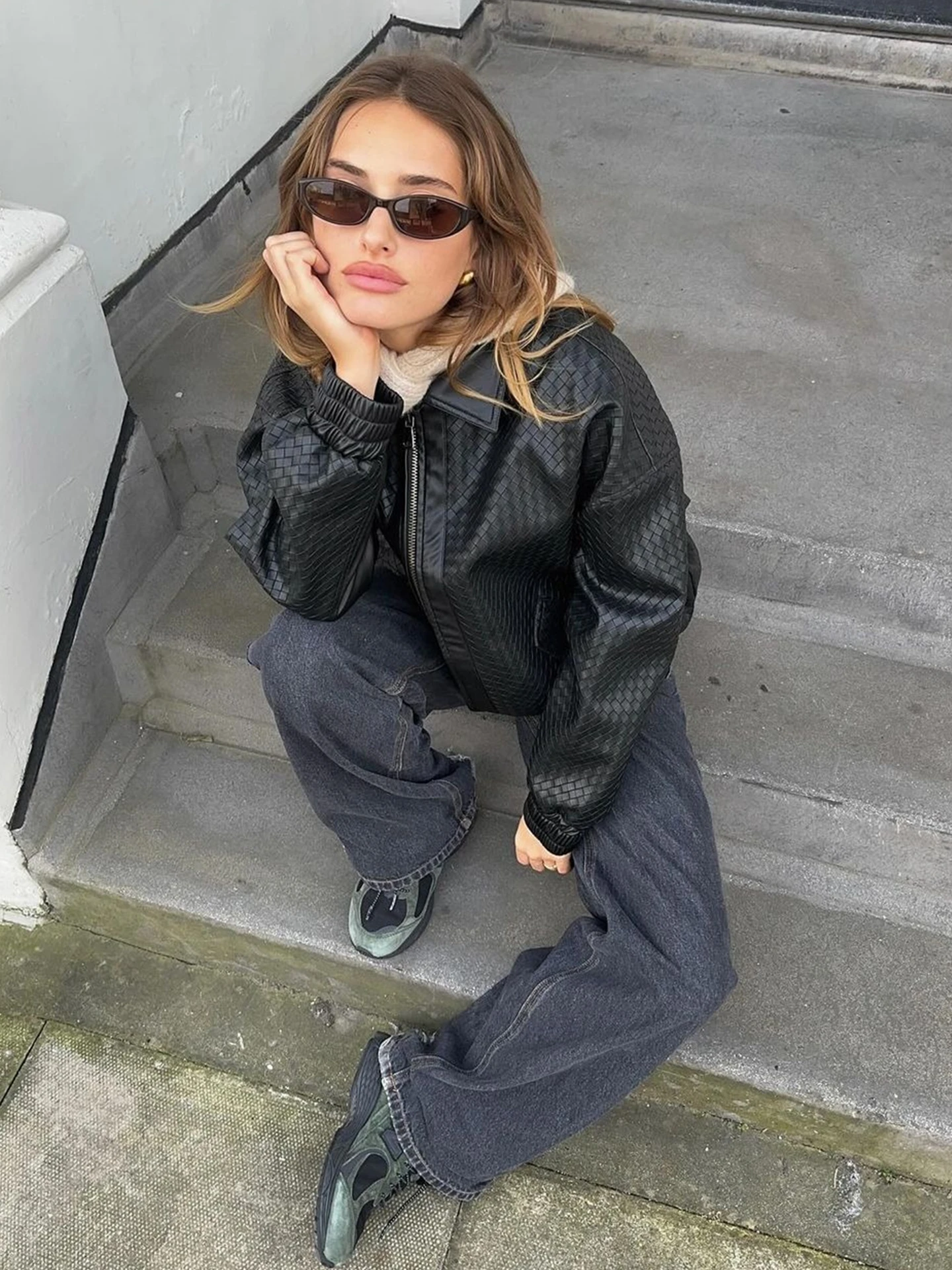 Dulzura Women's Loose Fit ort Jaet PU Leather Flight Suit Outerwear Spicy Girl Sle Autumn New Arrival Faionable Slimm...