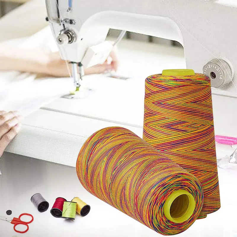 1Pcs 3000 Yards Colorful Rainbow Line 20S/3 High Speed Polyester Sewing Thread Type Manual Thread Clothing Accessories