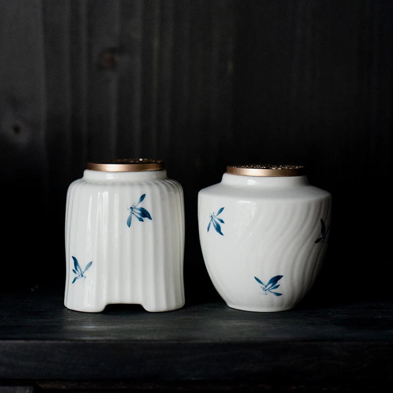 Ceramic Tea Jar Embossed Portable Set Accessories
