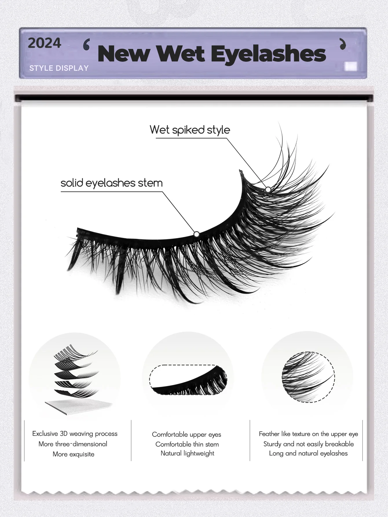 Lasvirey Cílios postiços naturais estilo olho de gato, volumosos e com efeito molhado, estilo mangá, com curvatura natural, macios e delicados, em tira completa, de vison sintético para extensão de maquiagem.