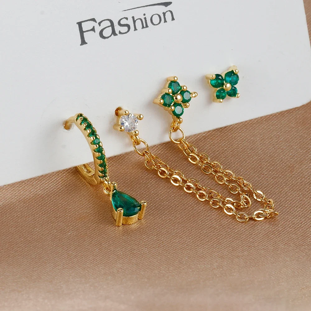 3 قطعة مجموعة الفولاذ المقاوم للصدأ كريستال تشيكوسلوفاكيا فراشة الأذن قرط الاذن المرصع مطلية بالذهب قلادة قطرة الماء الغضروف القرط ثقب المجوهرات