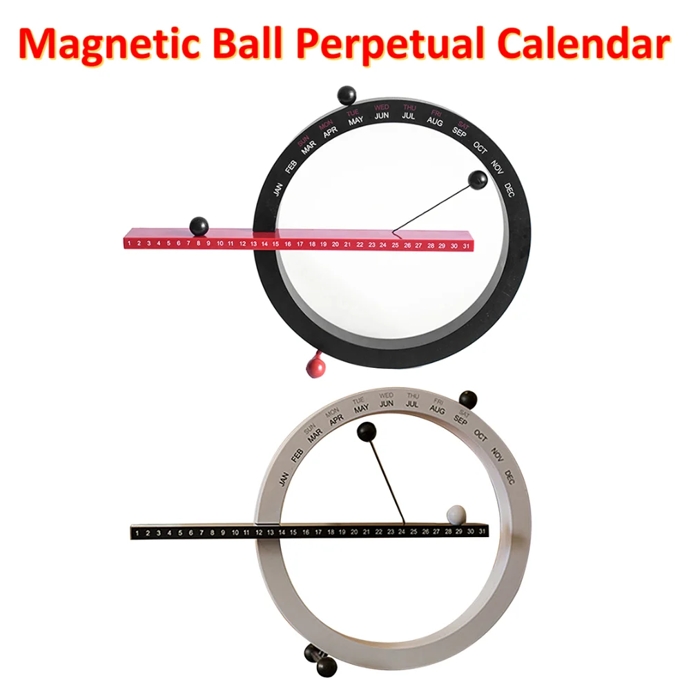 Magnetic Ball Perpetual Calendar with Month Week Date Desk Calendar Creative Wall Calendar Ornament Gifts for Home Office Decor