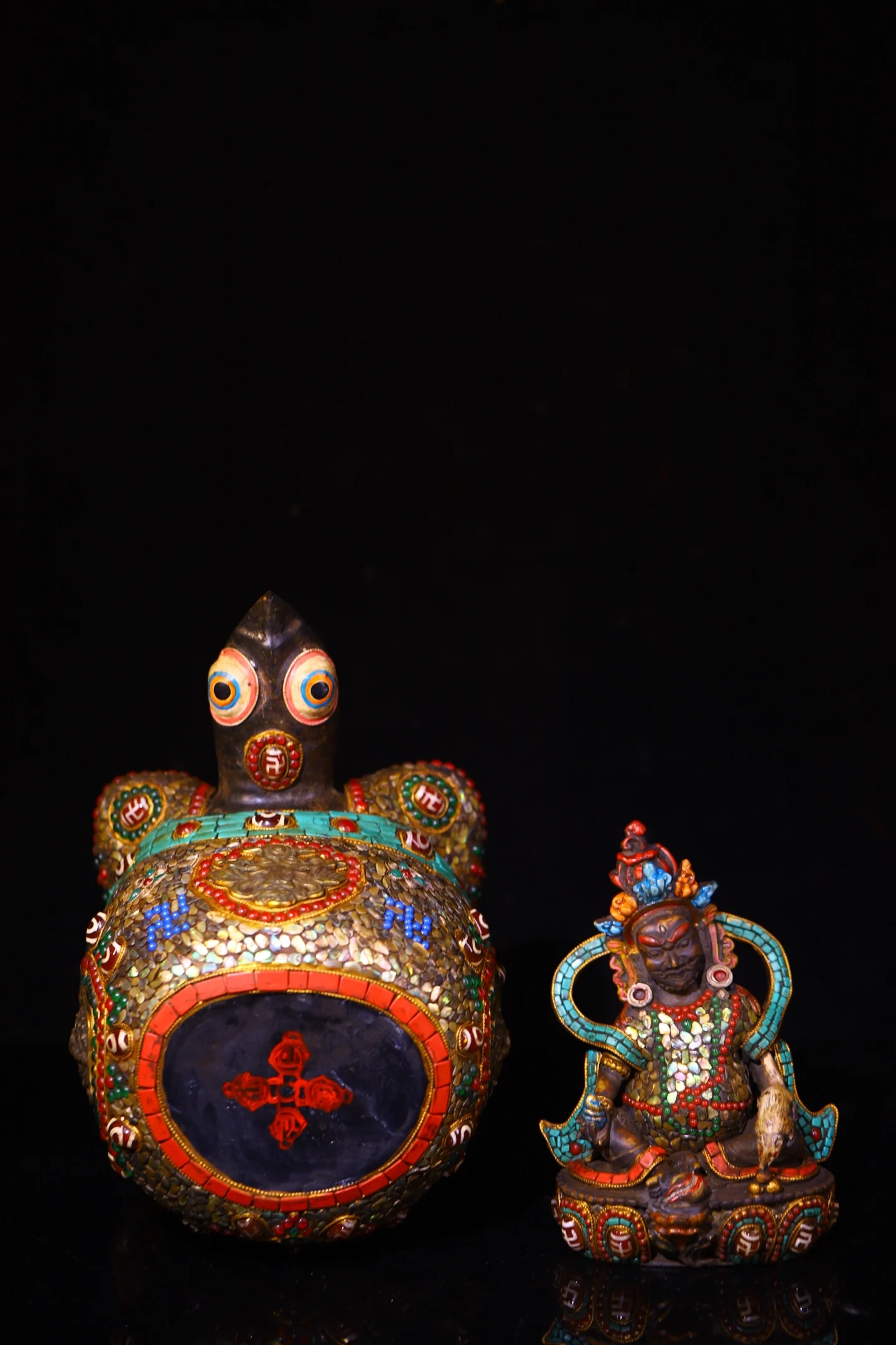 

12 "Старый натуральный метеорит, мозаика, драгоценный камень, бусины gZi, бирюзовая статуя долголетия черепахи, основа, желтый Джамбала, сидящий Будда