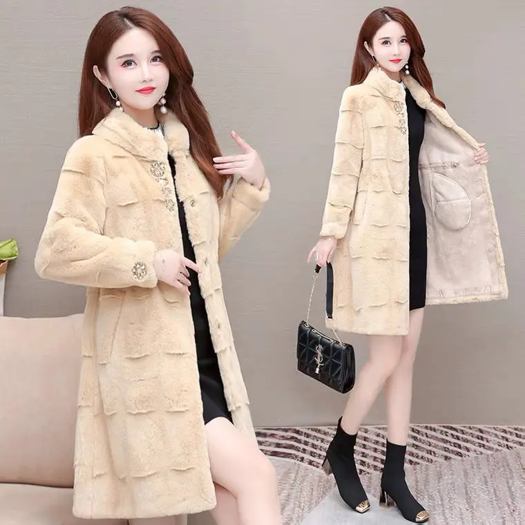 2024 Winter Women Casual Solid Coat Double Breasted Faux Fur Coat Loose Fit Long Coat Women Vintage Oversized Long Jacket LX291