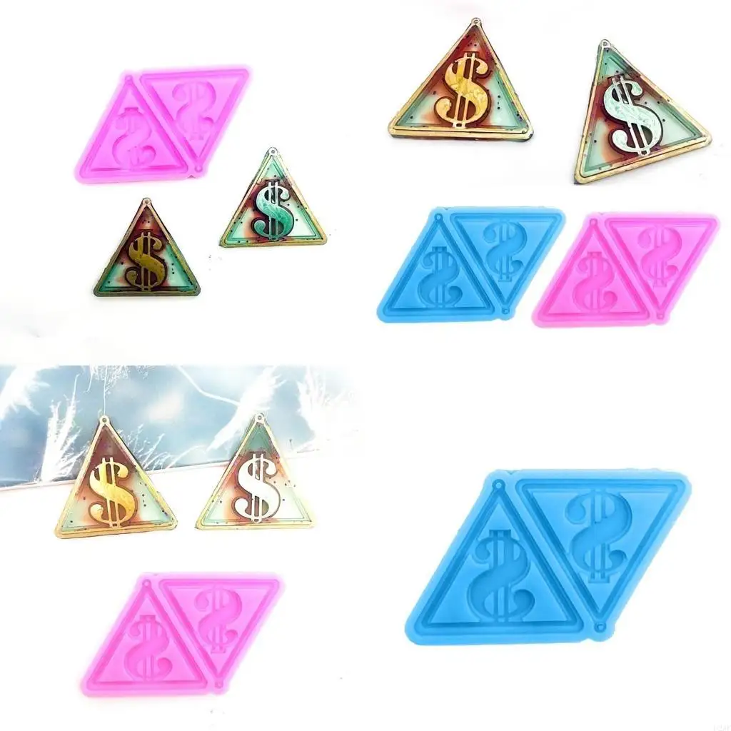   Silicone Pendant Mold Clay Molds Triangular Dollar Shaped Silicone Keychain Moulds with Holes Gift for Hand Making Lover