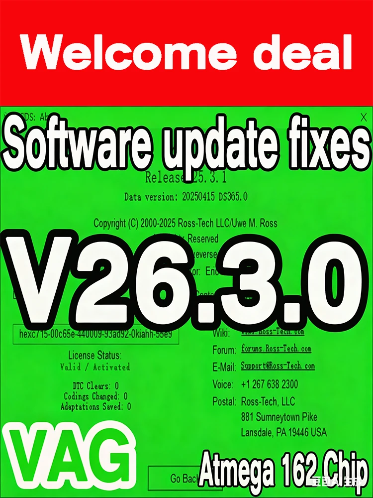 AKTUALIZACJA OPROGRAMOWANIA VCD-S 26.3 Skaner VAGOM OBD2 Interfejs USB VAG HEX V 2 Dla VW AUDI Skoda Seat Nieograniczona liczba VIN Wielojęzyczne narzędzie — 2