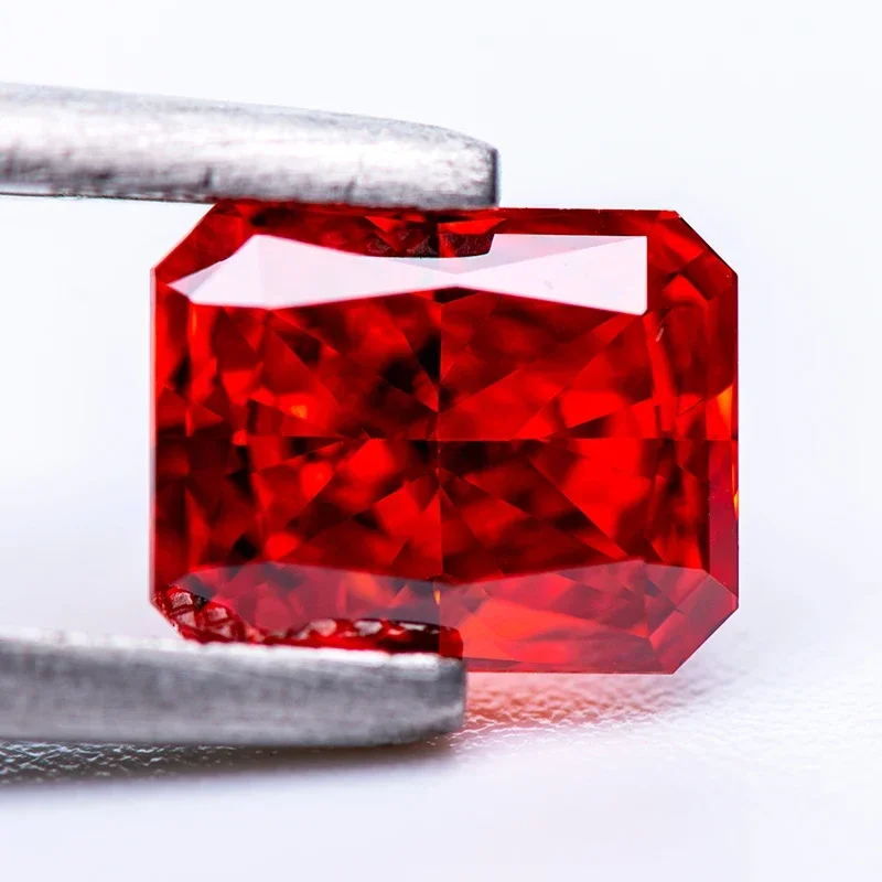 

NEW High Carbon Diamond Cubic Zirconia Stone Red Color Radiant Shape 4k Crushed Ice Cut Lab Synthetic Cz Gems Women Jewelry Maki