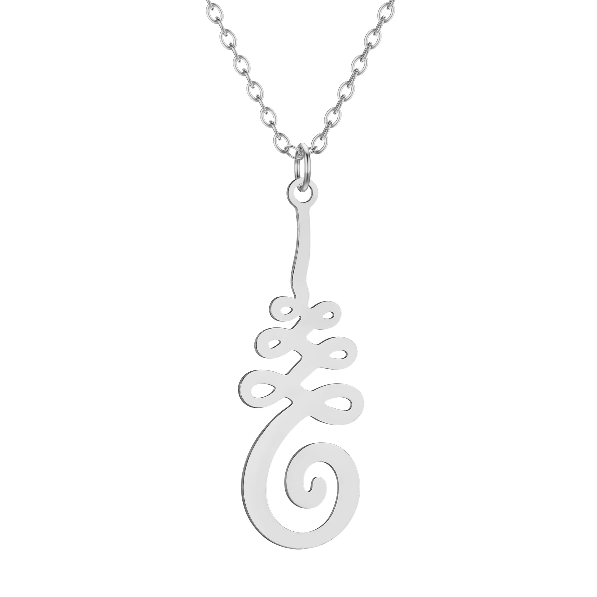 QIMING Unalome Yoga Pendant Necklace For Women Stainless Steel Jewelry Geometric Vintage Necklace