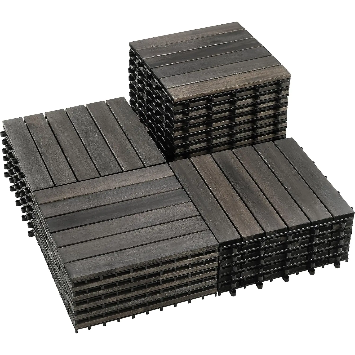 27 PCS Solid Acacia Wood Interlocking Patio Deck Tiles - 12