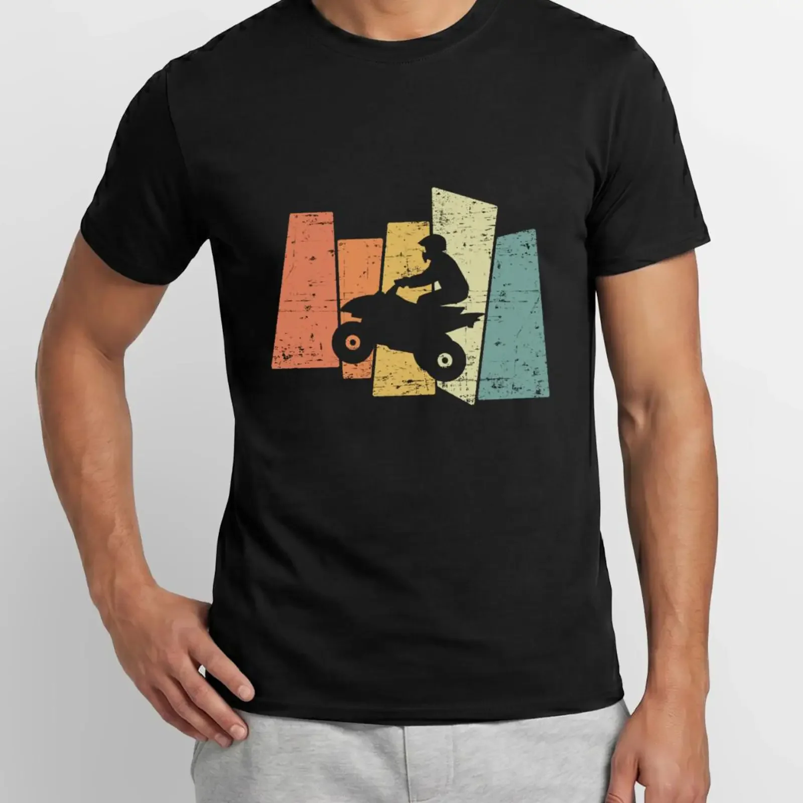 Retro Quad Rider ATV Offroad DirtBike Vintage Men's T Shirt vintage Washed Stretched designer clothes Top For Everyday Wear