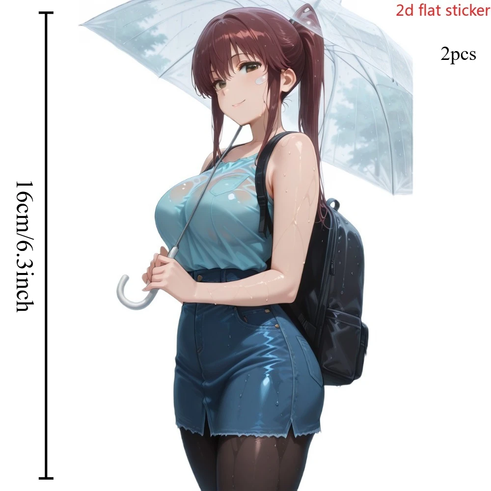 2D Flat Umbrella Anime Girl Vinyl Sticker, Waterproof Decal for Car Laptop Water Bottle Decor, Holiday Gift