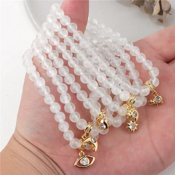 Unique Design Natural Selenite Stone Bracelet 6mm White Plaster Quartz Crysta Beads Charm Bracelets for Women Girls Jewelry Gift
