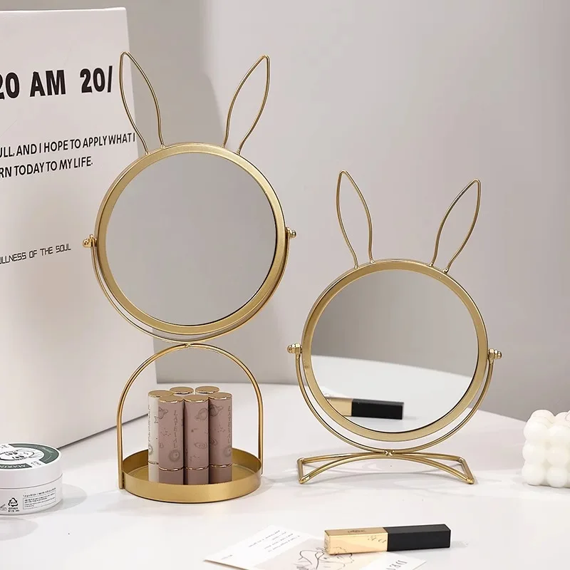 

Light Luxury Desktop Round Decorative Mirror Wrought Iron Student Dormitory Vanity Mirror Household Vanity Mirror Home Decor