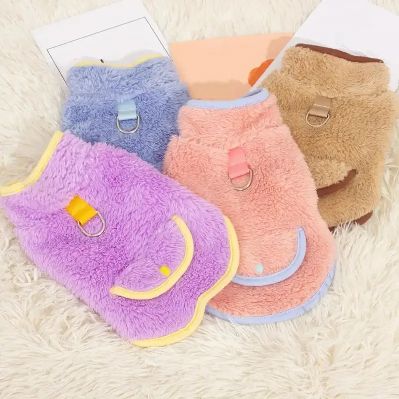 Reversible Dog Sweater Winter Plush Pullover with Traction Ring Soft Warm Pet Clothes for Small Medium Large Dogs 2 Legged