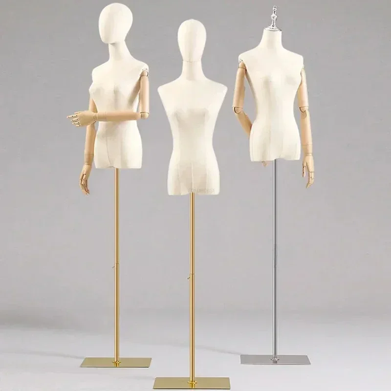 Fabric Cover Female Half-body Mannequins with Iron Base for Wedding Clothing Display Dummy Mannequin Dress Form Adjustable Racks