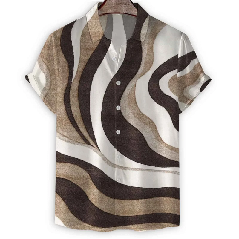Geometric 3d Print Stripes Hawaiian Shirt for Men Summer Lapel Button Shirts Tops Street Short Sleeve Tees Cool Loose Blouse