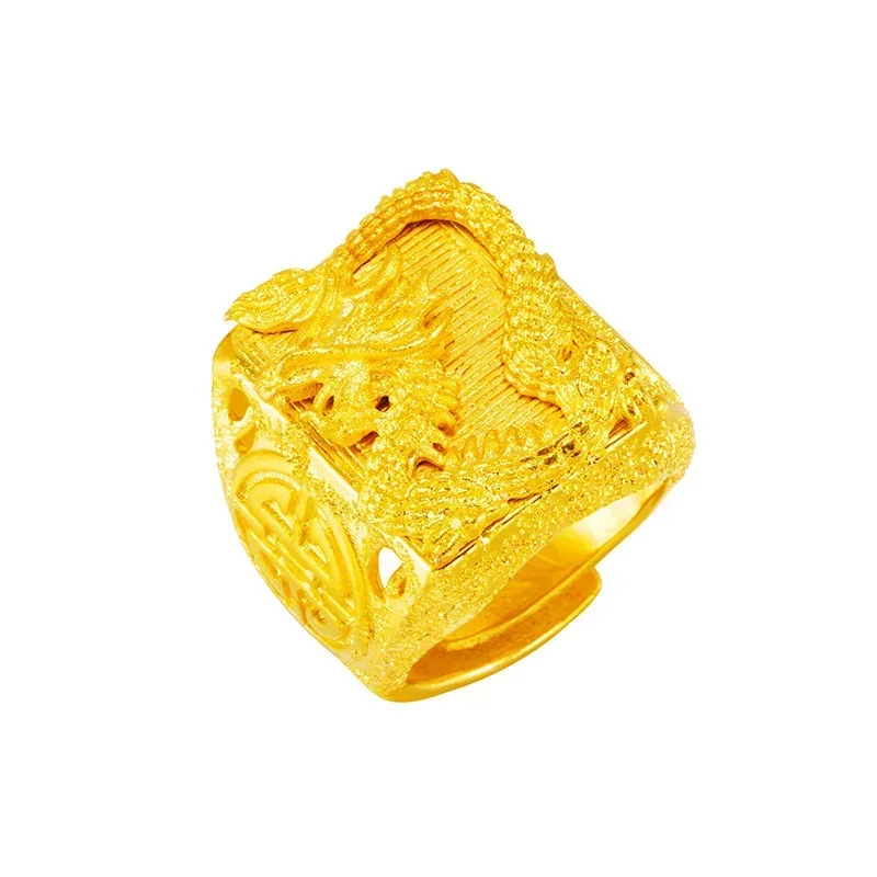 Genuino anello drago Color Oro 999 per uomo Bro anello spesso regalo anelli regolabili gioielli regali accessori Oro pure De 24 k anelli