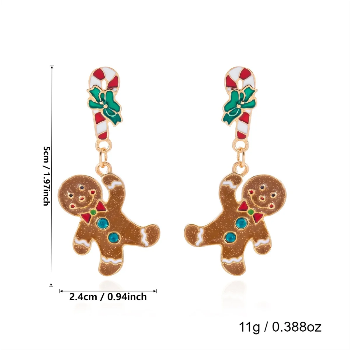 Weihnachtliche Emaille-Ohrringe mit Weihnachtsmann, älterer Dame, asymmetrischem Design, für Damen, mit Motiven von Rentier, Schneeflocke, Lebkuchenmann und Süßigkeiten, Schmuck. – Detail 4