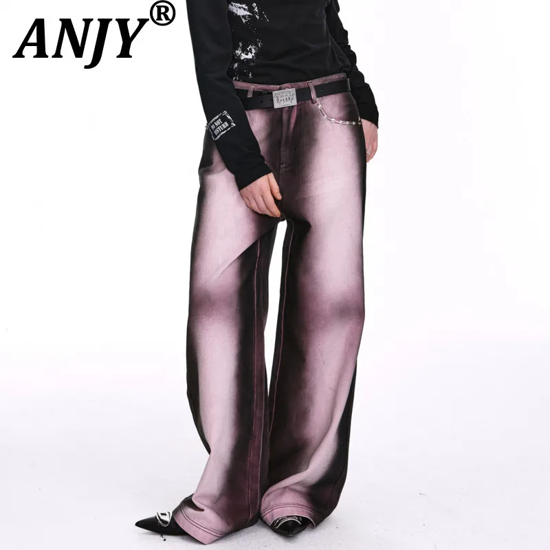 ANJY Spring Autumn New Women Tide Niche Design Casual Loose Wide-Leg American Stylish Jeans Punk Avant-Garde Denim Pants A15996