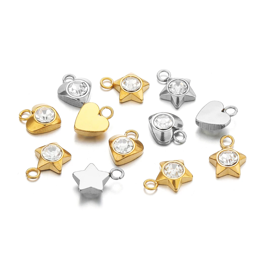 20 Stück Edelstahl-Herz-Zirkon-Anhänger Sternperlen Schmuckzubehör DIY Exquisite Halsketten Armbänder Zubehör Ohrringe Herstellung – Detail 5