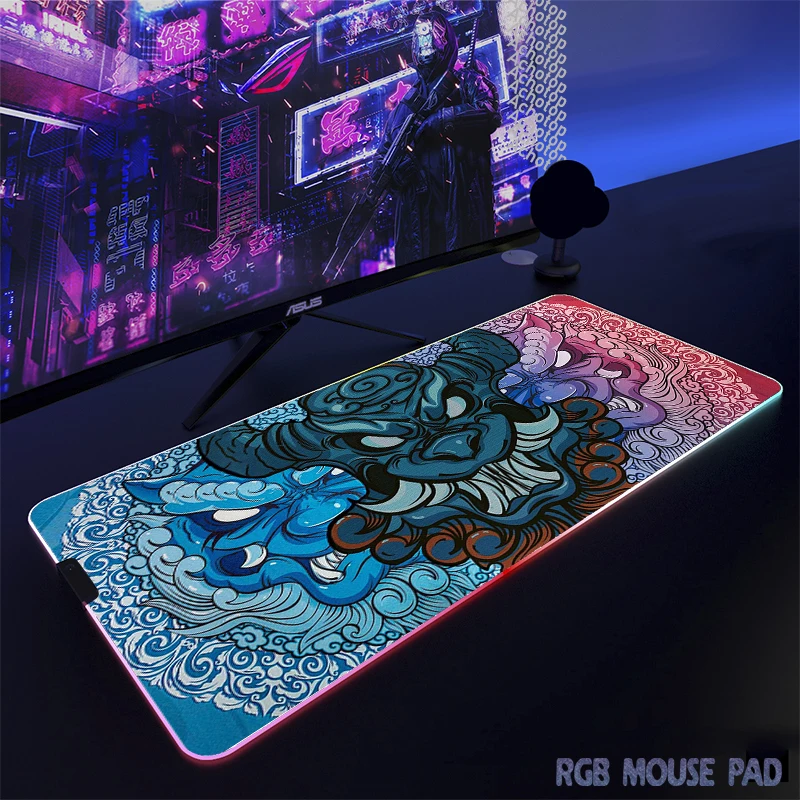 LED Light Oni Game Desk Mat XXL Computer Mousepad 100x50cm 90x40cm Backlight Keyboard Table Mous Gaming Mouse Pad RGB Mat Carpet