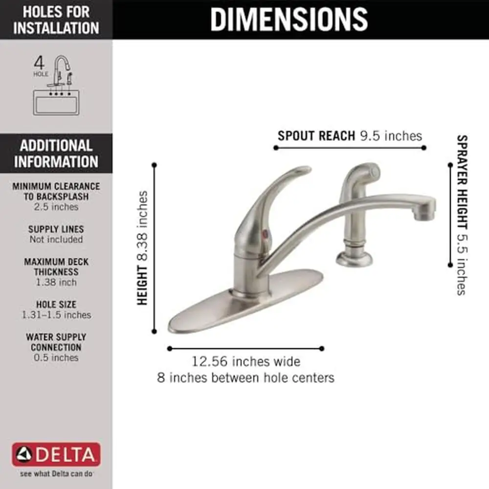 Single-Handle Stainless Steel Deck Mount Kitchen Faucet with 360 Degree Swivel and Side Sprayer Easy Clean and Install