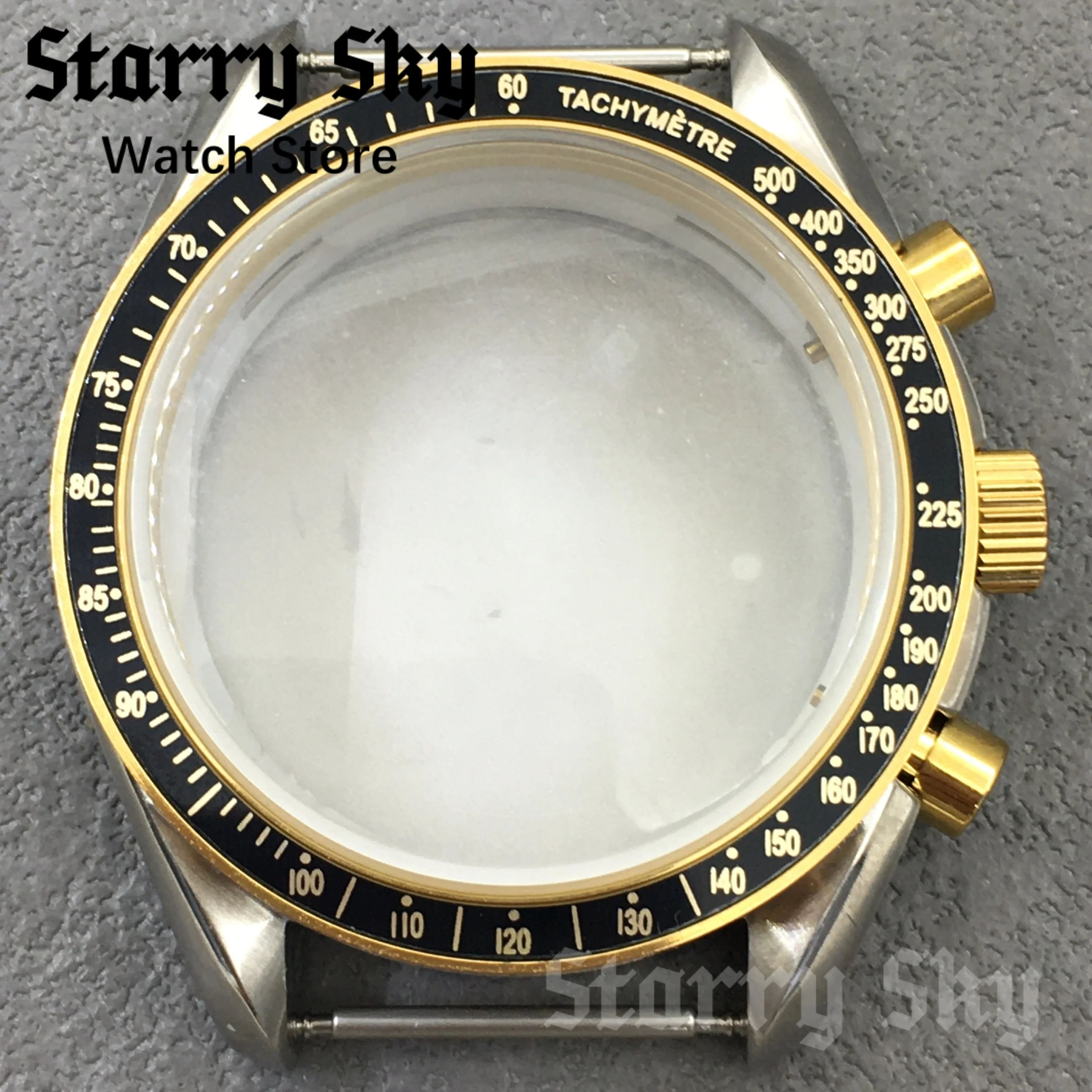 Starry Sky New 39.8mm Silver Chronograph Soild Watch Case With Flat Aluminium Bezel Fit For VK63 Quartz Movement Watch Accessory