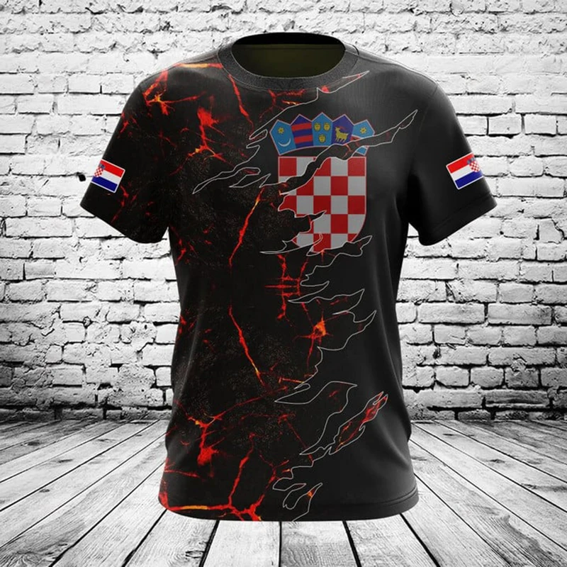 Custom Name Summer Casual Croatia Shield Black Graphic T-shirts Vintage Men's Fashion E-Sports Jersey Loose Short Sleeve Tops