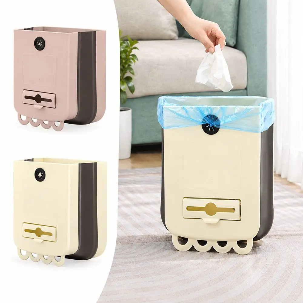New Foldable Hanging Trash Can Wide Opening Plastic Collapsible Waste Bin Hanging Storage Kitchen Compost Bin Cabinet Door