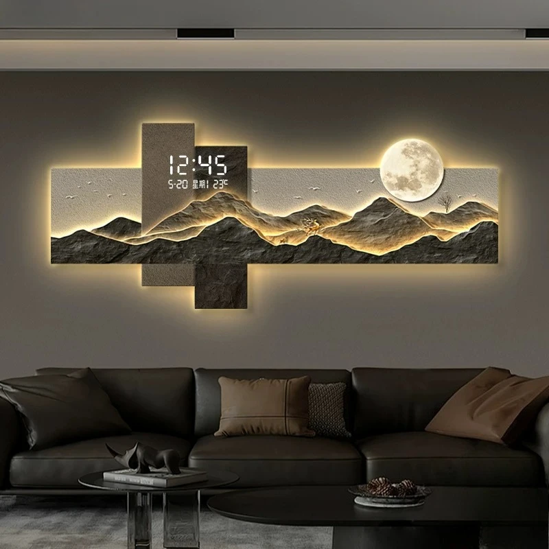 High End Art Mural Wall Clocks LED Mute Digital Electronic Clock Large Big Size Atmosphere Light Hanging Painting Home Decor