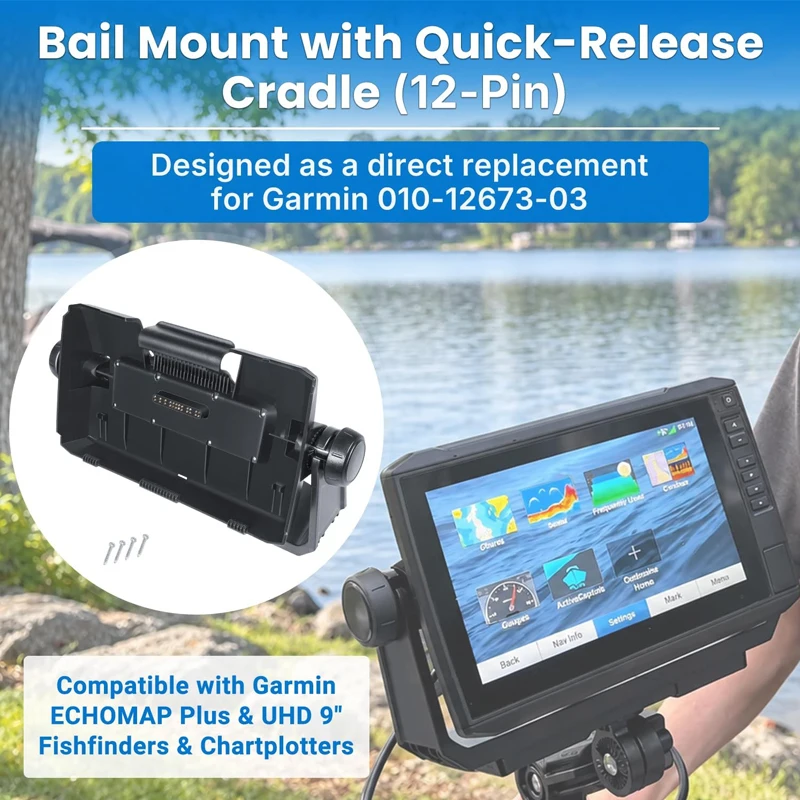 Replacement for Garmin 010-12673-03, 9-Inch Fishfinders & Chartplotters ,Bail Mount with Quick-Release Cradle (12-Pin)