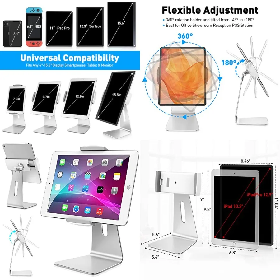 

Elegant Tablet Stand, Aluminum iPad Stand Holder, Desktop Kiosk POS Stands for 7-15.6 inch iPad/Portable Monitor, Tablet Mount for Showcase Office Reception Countertop