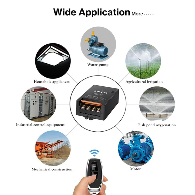 สวิตช์ควบคุมระยะไกล12V พร้อมรีเลย์30A, DC 72V 60V 48V 36V 24V 12V สวิตช์ไร้สายสำหรับไฟ, โคมไฟ, พัดลม