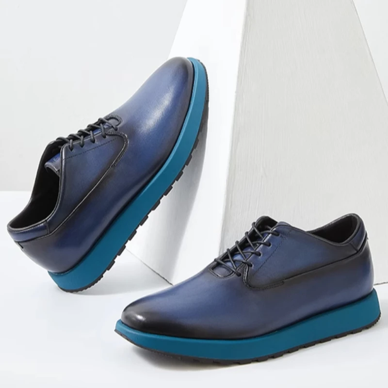 Genuine Leather Breathable Wedding Dress Shoes for Men's High-end Handmade Comfortable Thick Sole Casual Height Increasing Shoes