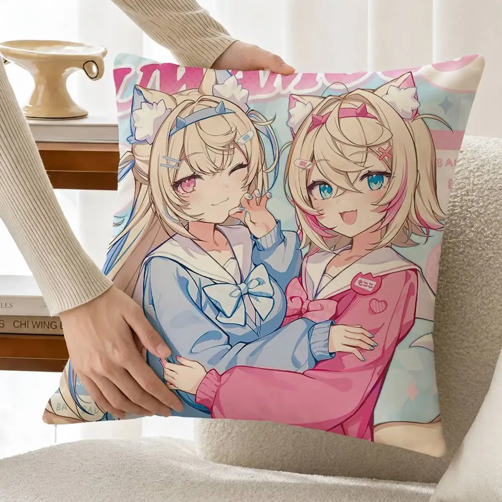 Hololive Girl F-FuwaMoco Cotton Linen Square Pillow Covers Home Decor Gifts