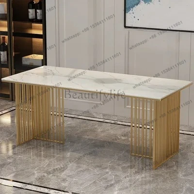 

Modern simple marble dining table, home living room rectangular rock slab designer style high sense
