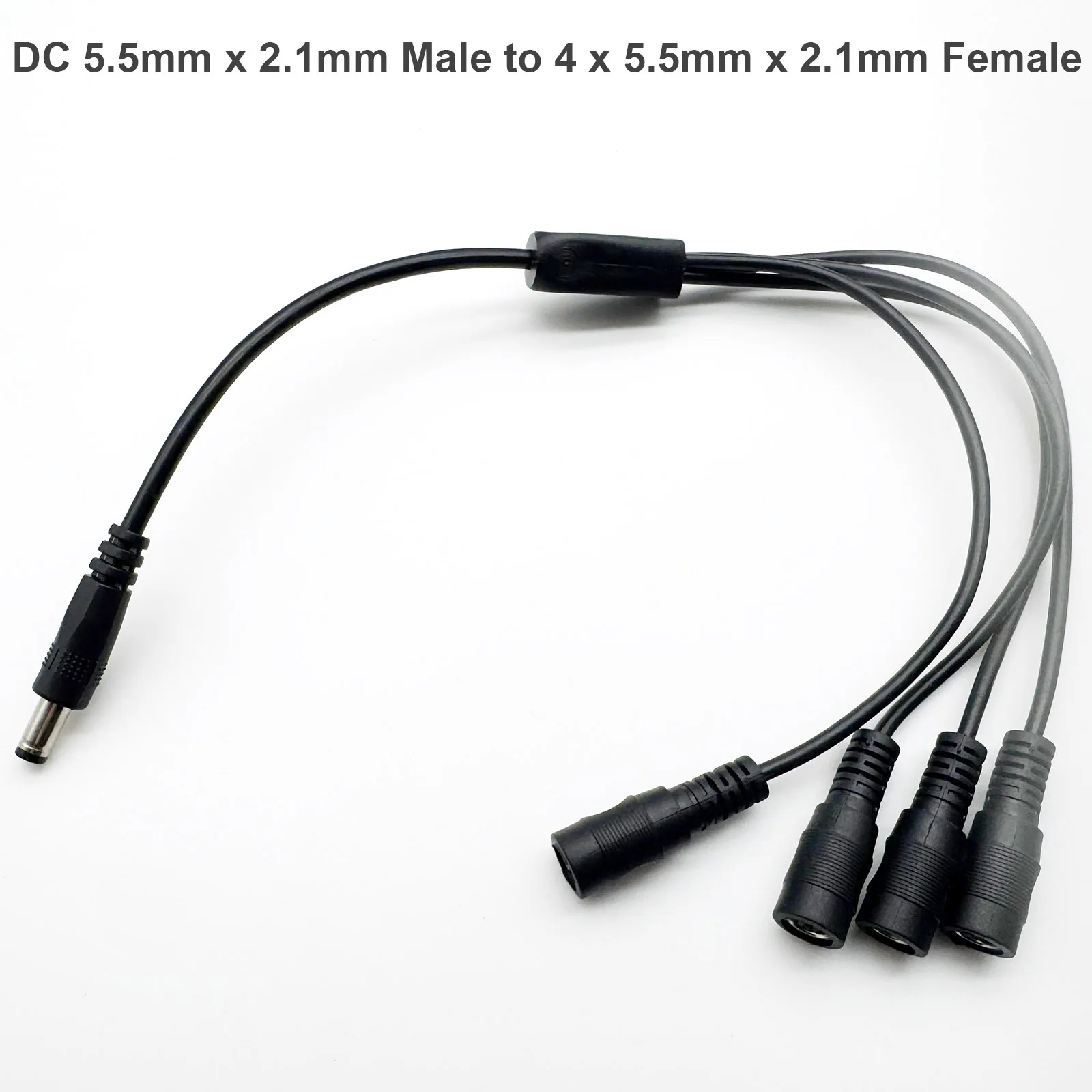 1pc CCTV DC Barrel Power Supply 5.5mm X 2.1mm 1 Male to 4 X Female Extension Y Splitter Adapter Cable LED Light Strip Camera