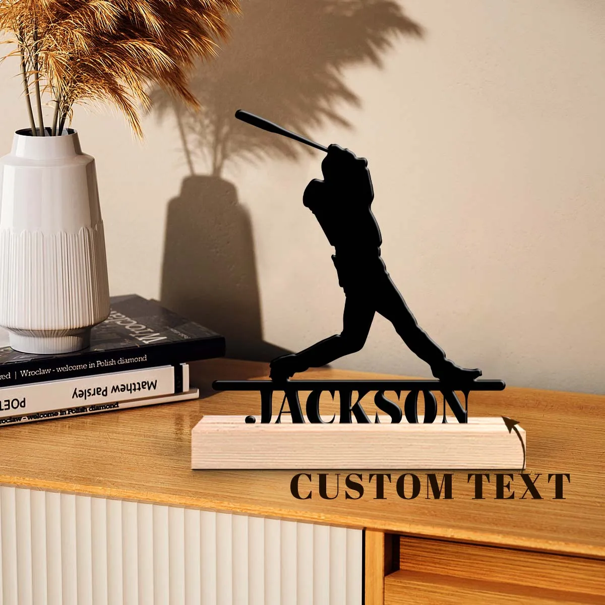 1pc Desktop Metal Ornaments Custom Content Equipped with A Wooden Base New Home Gift for Friends,Decorative Ornaments