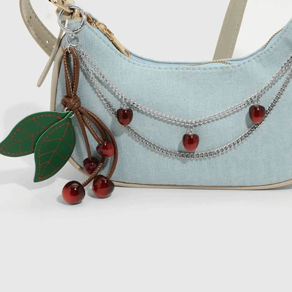 

Trendy DIY Cherry Bag Pendant Y2k Metal Chain Charm Bag Accessory Pu Leather Key Chain Bag Chain Charms Backpack