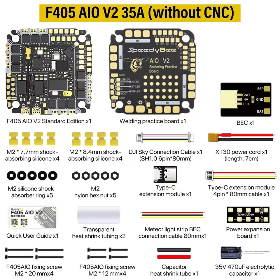 SpeedyBee F405 AIO V2 35A 40A 4-in-1 ESC Flight Controller 25.5mm Mount 3-6S LiPo Compatible O4 Ready