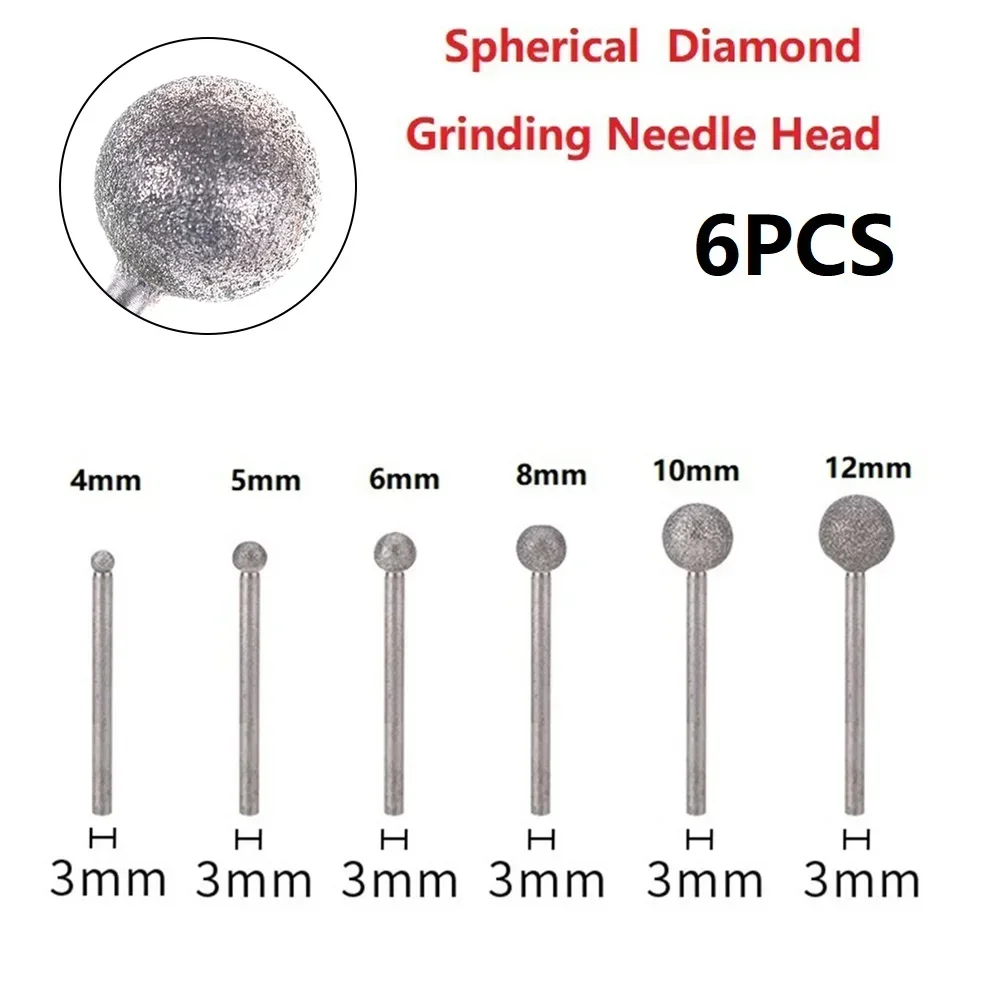 6PCS/Lot Diamond Round Ball Burr Drill Bit Set Grinding Wheel Diamond Tools For Carving Engraving Drilling 4-12mm Dremel Tools N