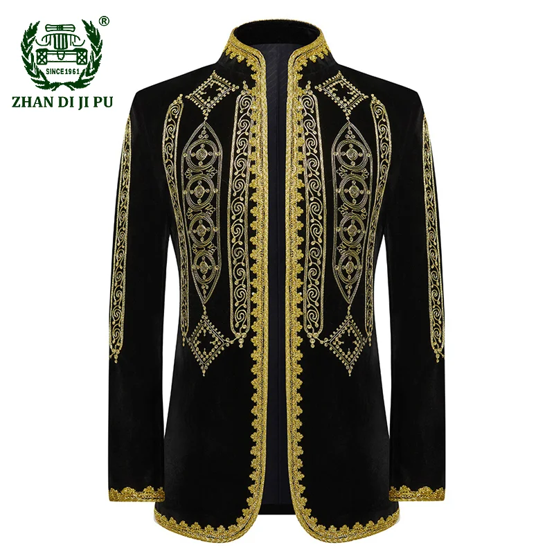 

Mens Luxury Baroque Floral Embroidery Velvet Suit Jacket Stand Collar Slim Fit Cardigan Blazer Men Jacket Party Wedding Dinner